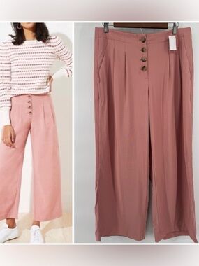 LOFT Rose-Pink High-Waist Wide-Leg Cropped Pants Trousers Women's Sz 8 NWT